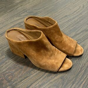 Vince Brown Suede Open-Toe Block Heel Mules